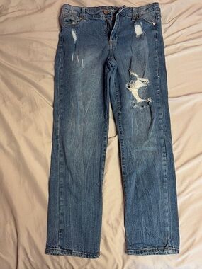 Jordache Distressed Straight Leg Jeans in Blue Denim